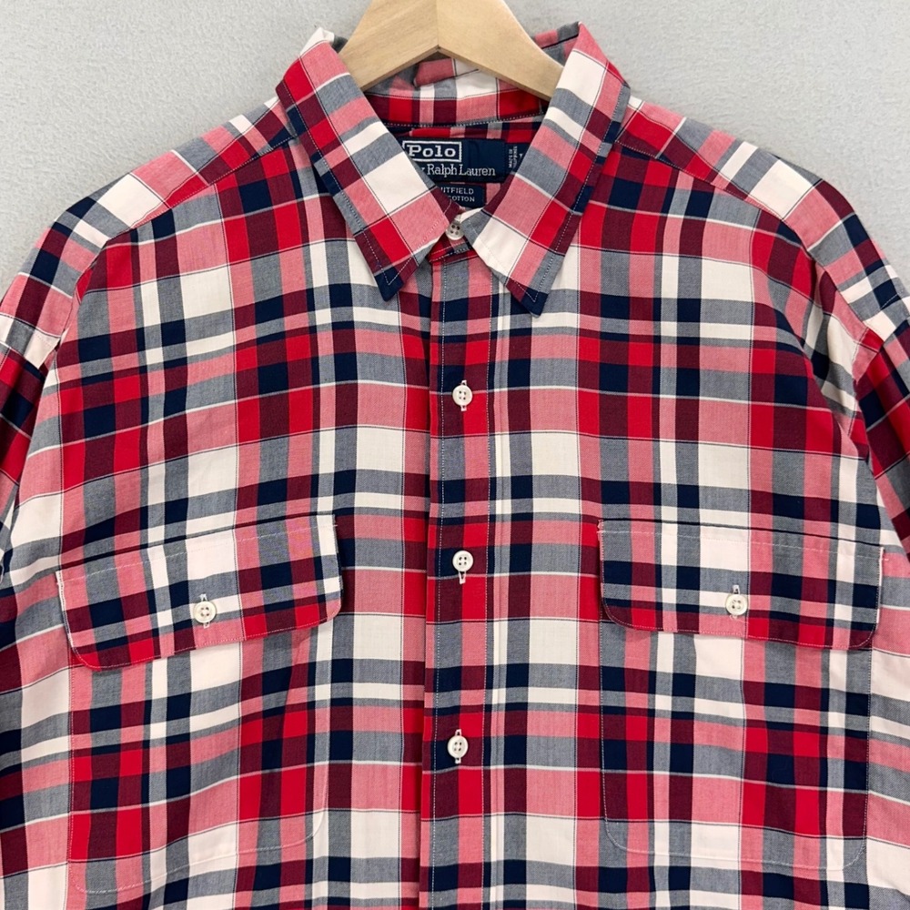 VTG Polo Ralph Lauren WHITFIELD Shirt Mens Large Red Plaid Long Sleeve Cotton